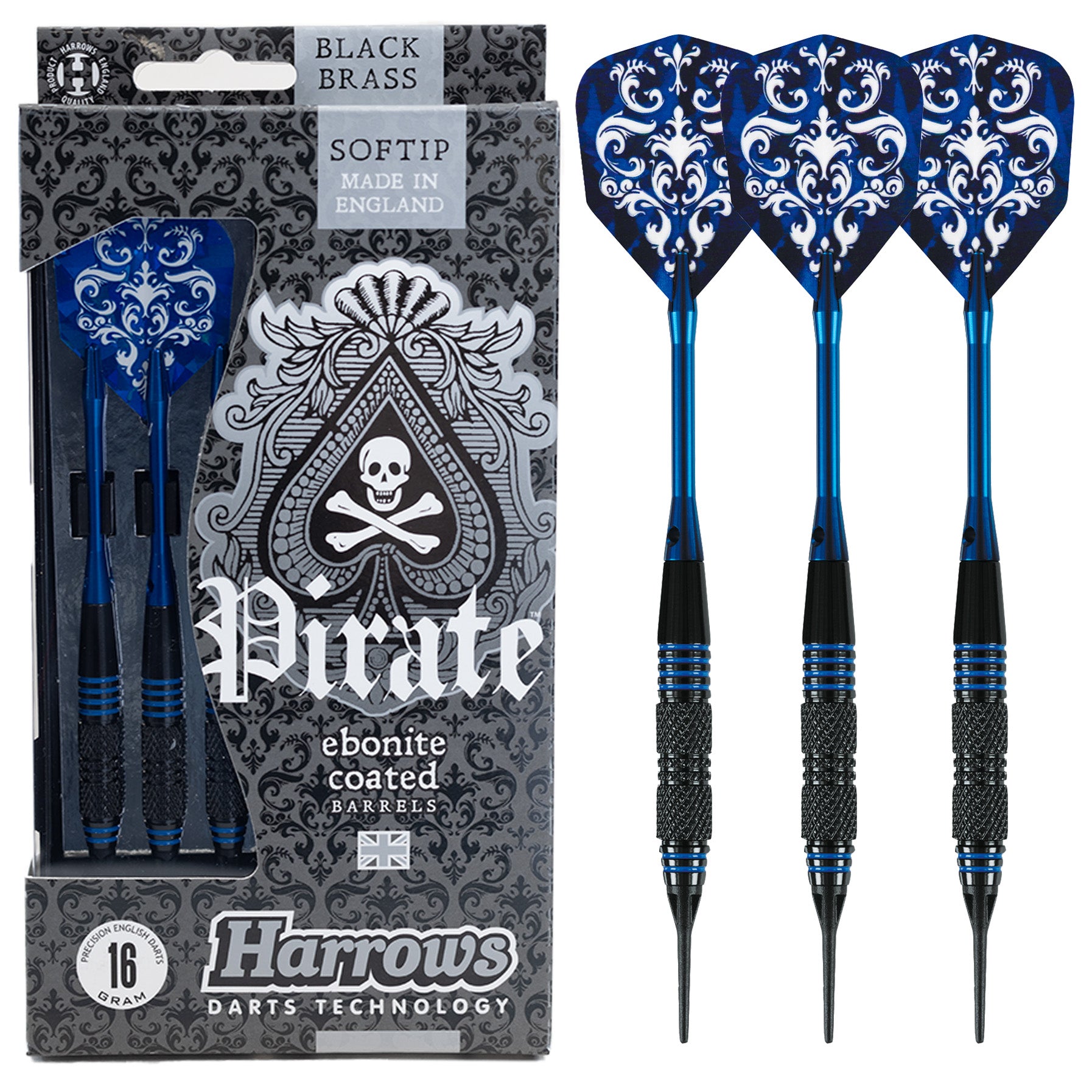 harrows-pirate-blue-soft-tip-darts-fl-chettes-pointe-souple-tungst-ne image 1