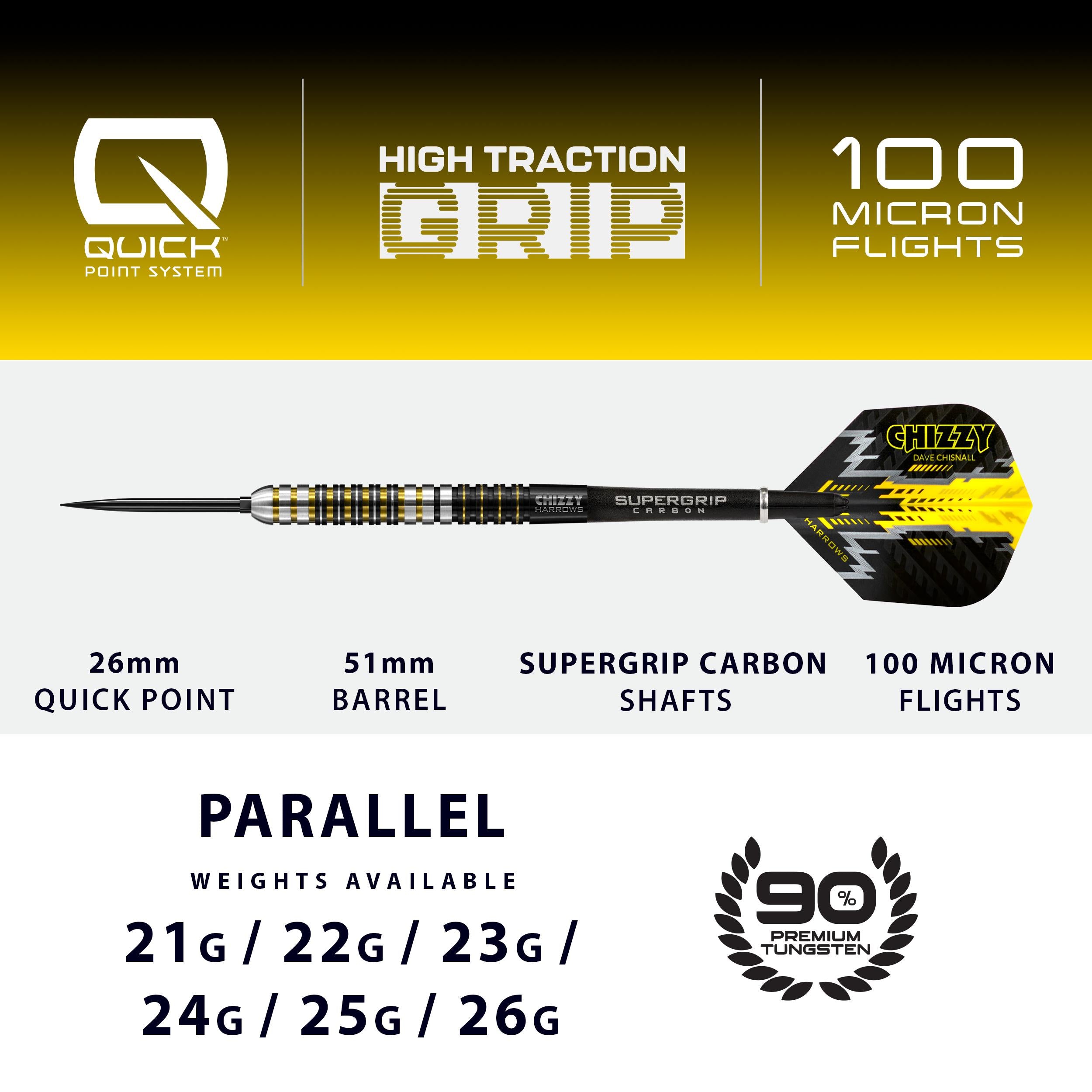 harrows-chizzy-90-dave-chisnall-series-1-fl-chettes-pointe-acier-quick-point image 4