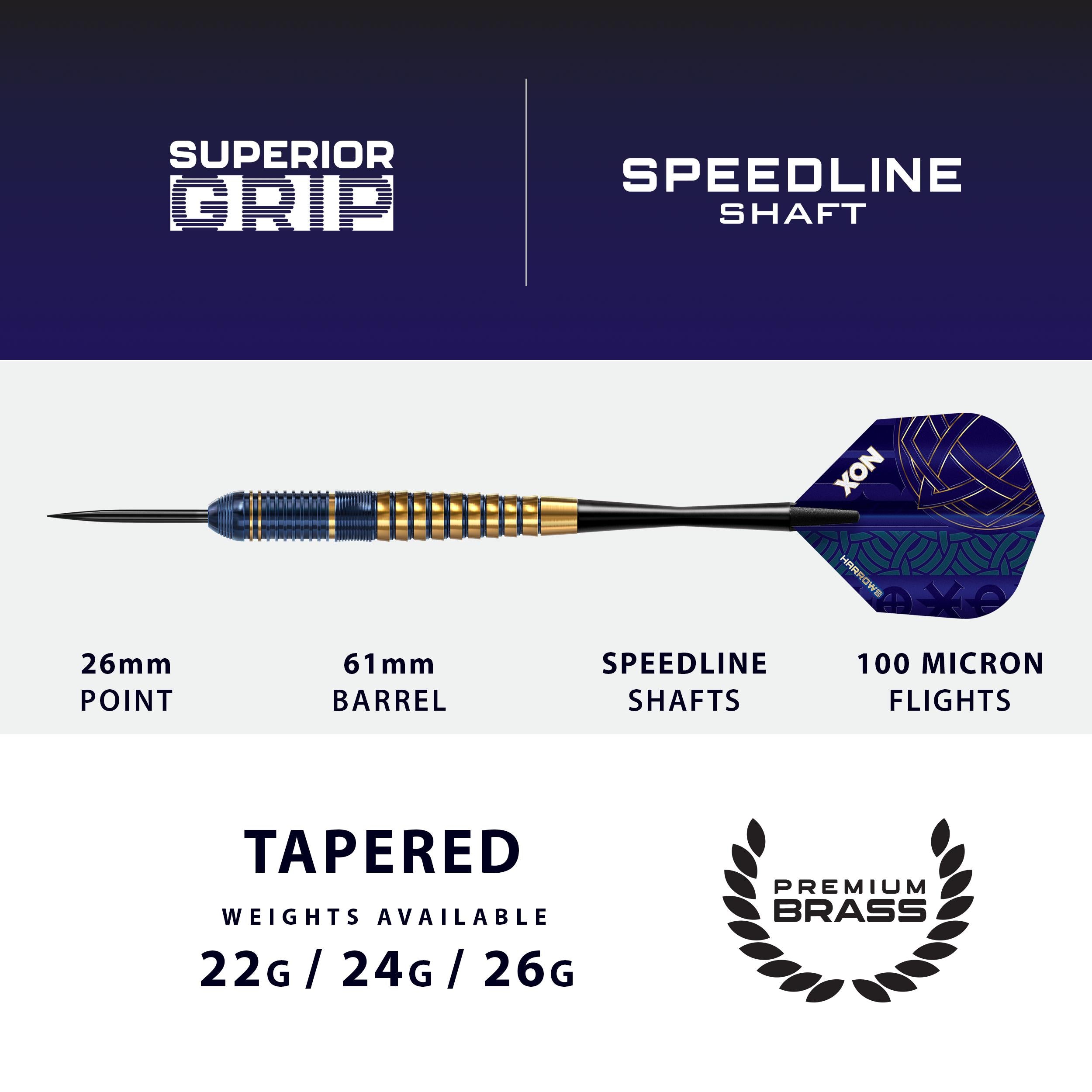 harrows-nox-steel-tip-fl-chettes-laiton-bleu-et-or image 3