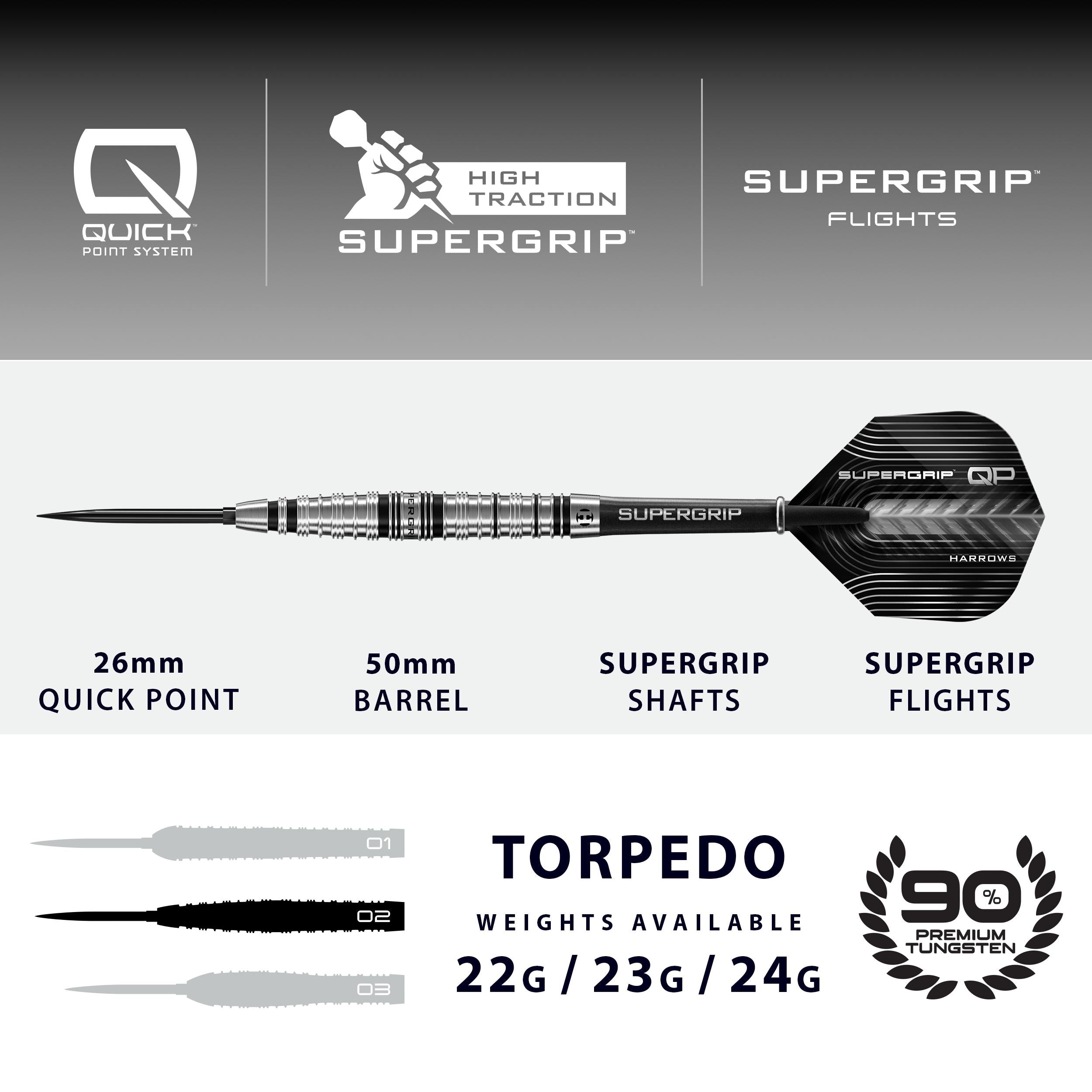 harrows-supergrip-qp-torpedo-90-fl-chettes-pointe-acier-quick-point image 4