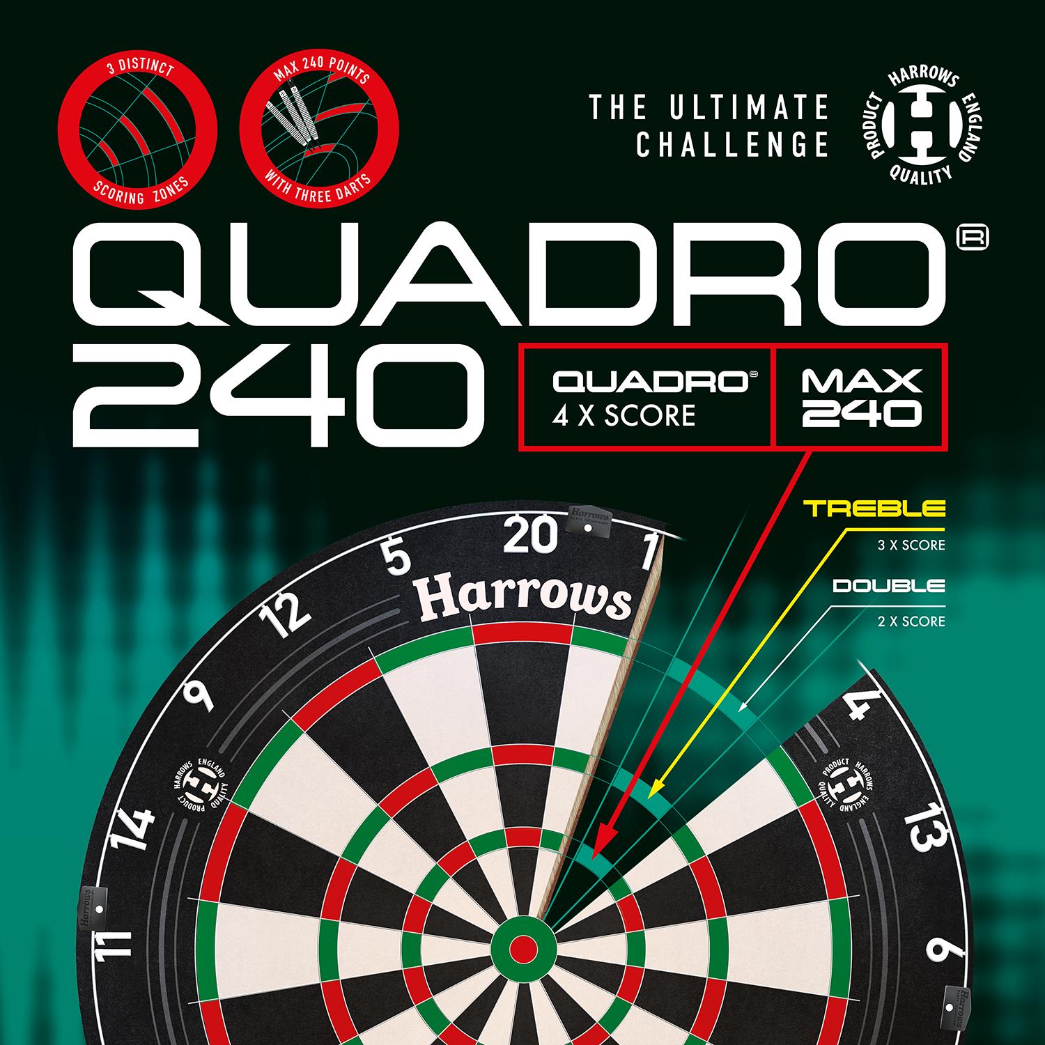 harrows-quadro-240-cible-de-fl-chettes-sisal-4-jeux-anneau-clear-sight image 8
