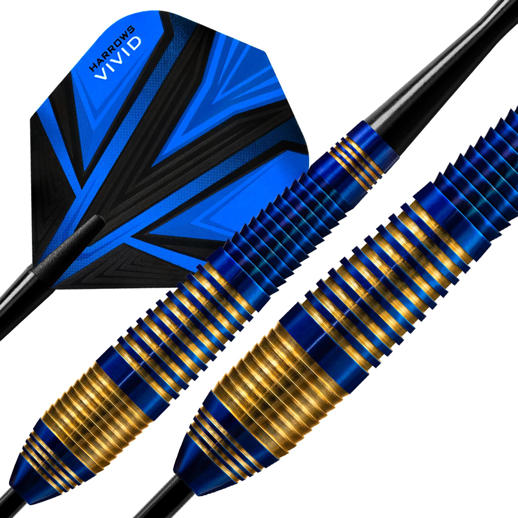 harrows-vivid-brass-blue-steel-tip-darts-fl-chettes-pointe-acier-bleues image 3
