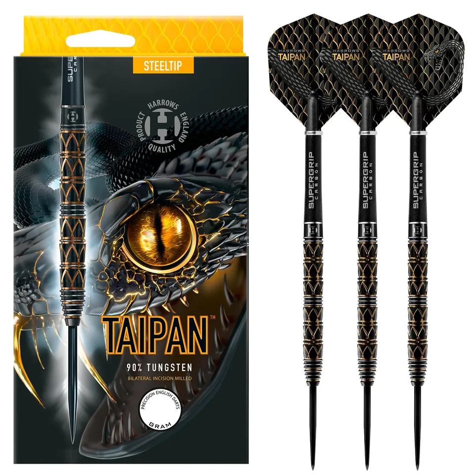 harrows-taipan-90-fl-chettes-pointe-acier-titane-noir-et-or image 1