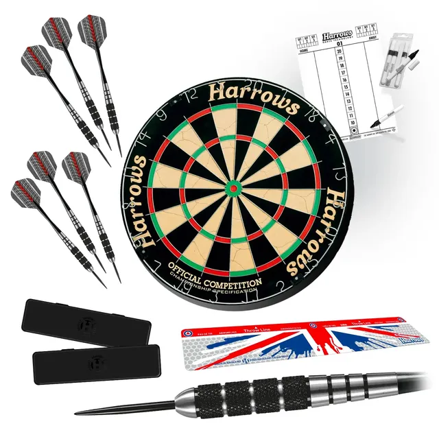 harrows-bundle-darts-throw-line-scoreboard-coffret-jeu-de-fl-chettes-complet image 1