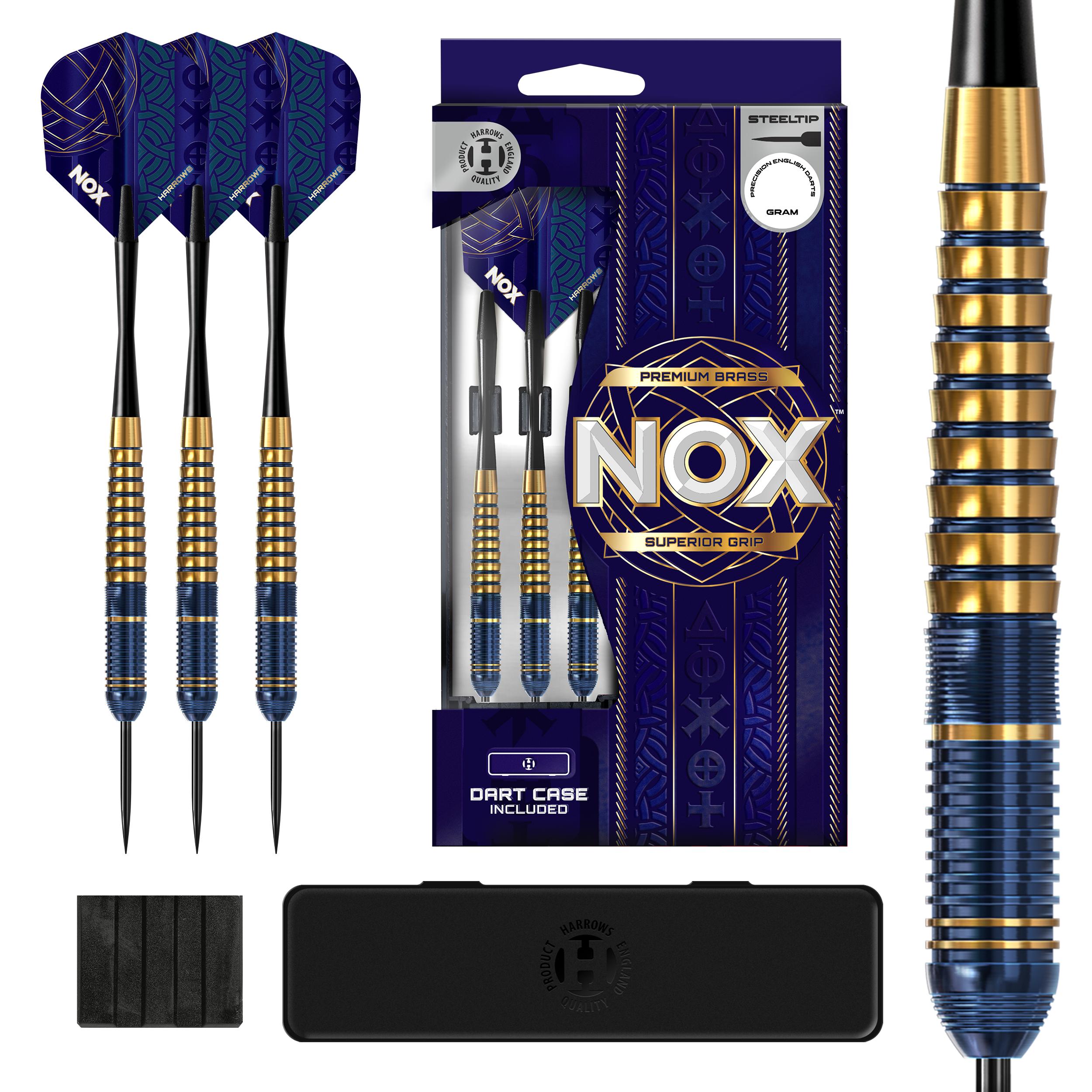 harrows-nox-steel-tip-fl-chettes-laiton-bleu-et-or image 1