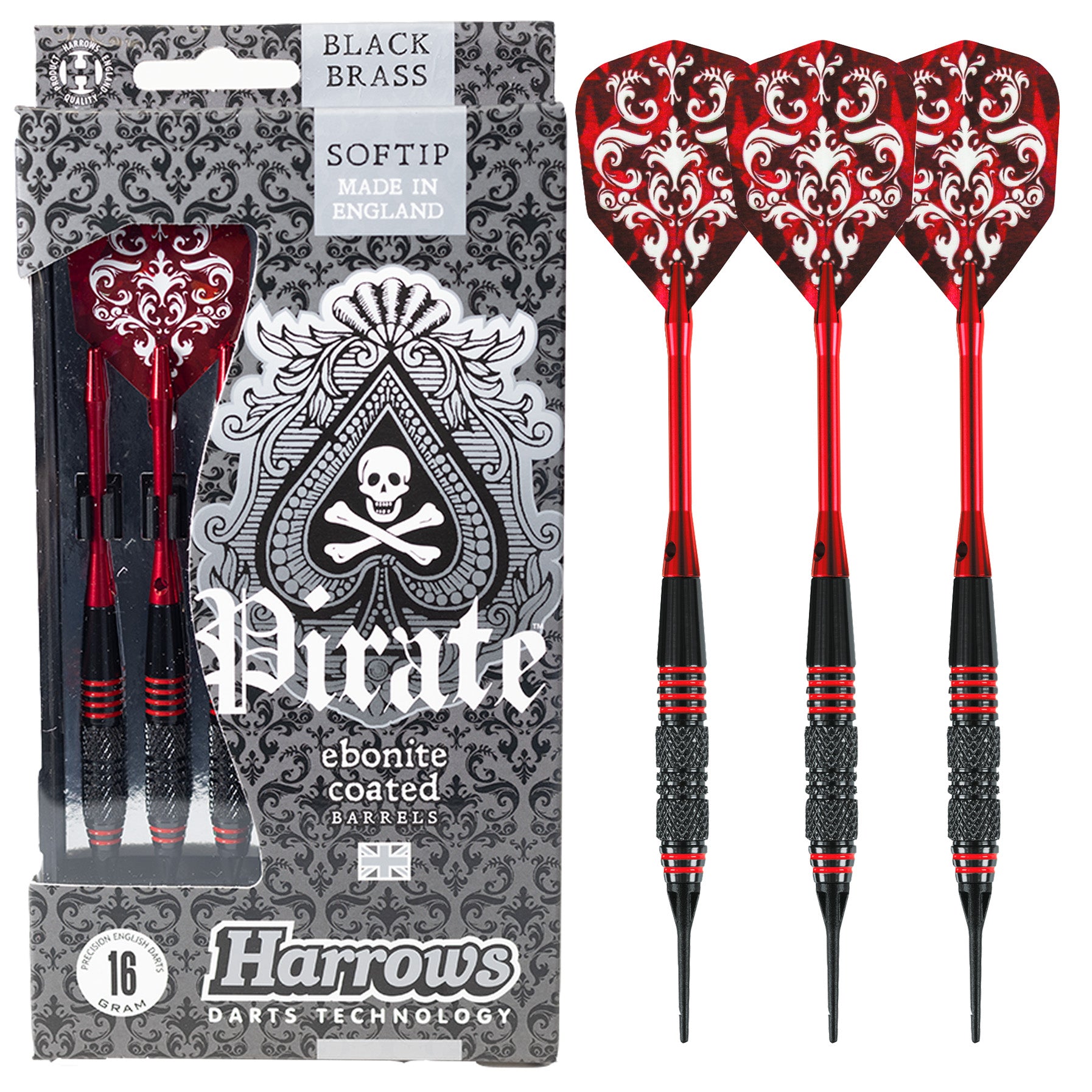 harrows-pirate-red-fl-chettes-pointe-souple-tungst-ne-corps-bomb image 1