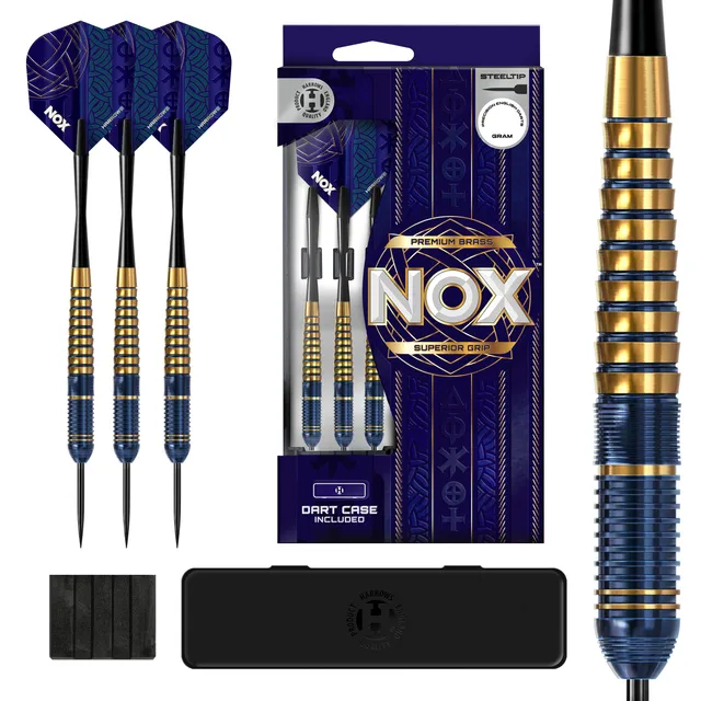 harrows-nox-steel-tip-fl-chettes-laiton-bleu-et-or image 1
