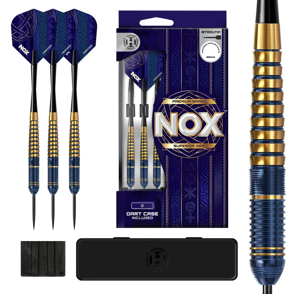 harrows-nox-steel-tip-fl-chettes-laiton-bleu-et-or image 1