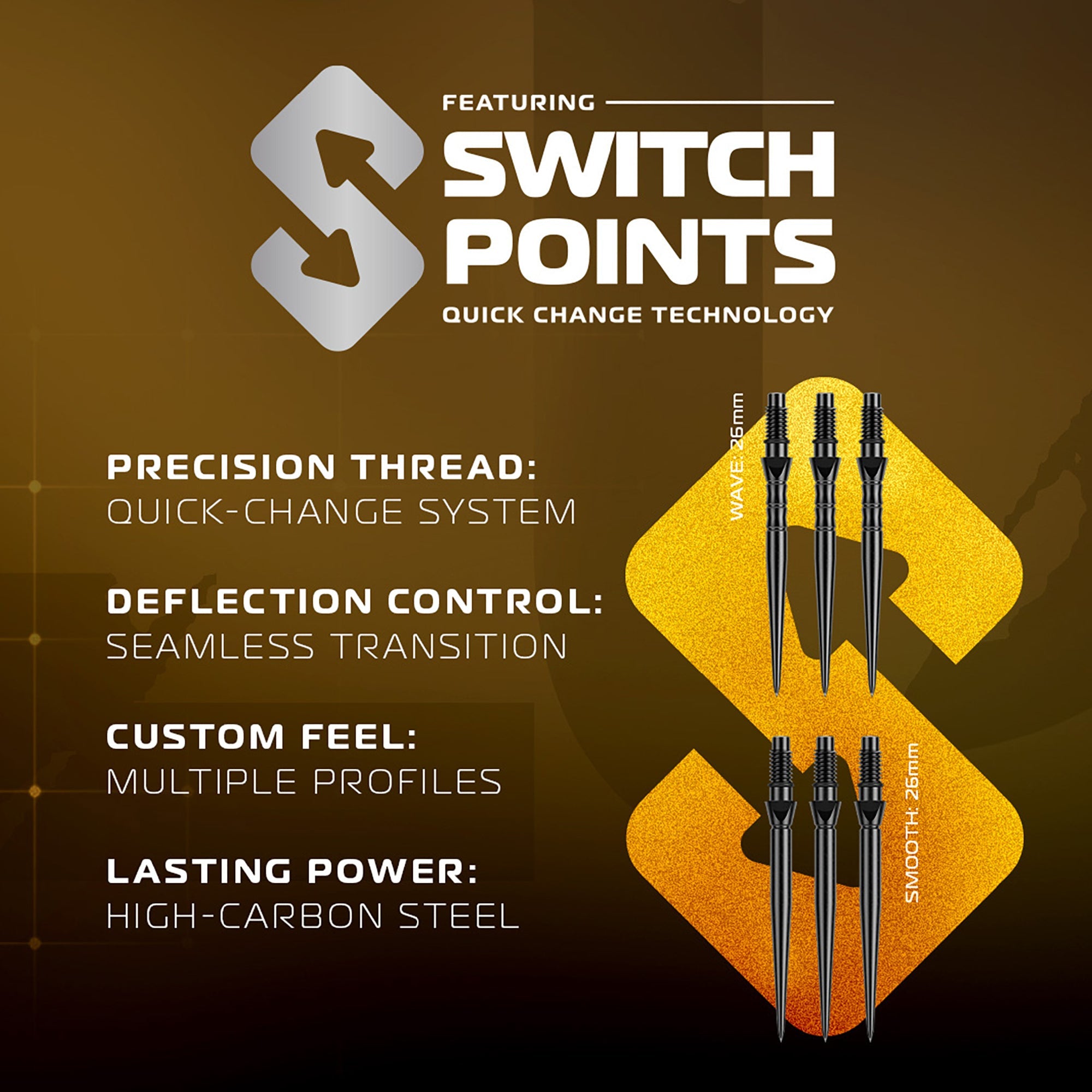winmau-exion-switch-point-parallel-fl-chettes-acier-noir-et-or image 5