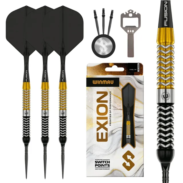 winmau-exion-switch-point-parallel-fl-chettes-acier-noir-et-or image 1