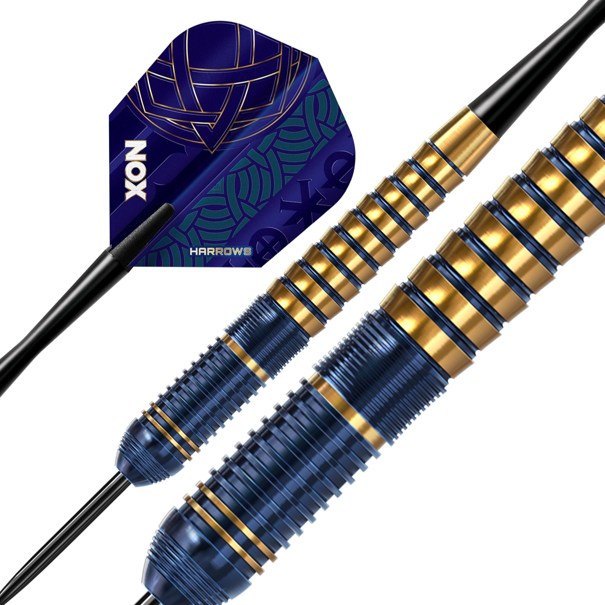 harrows-nox-steel-tip-fl-chettes-laiton-bleu-et-or image 2