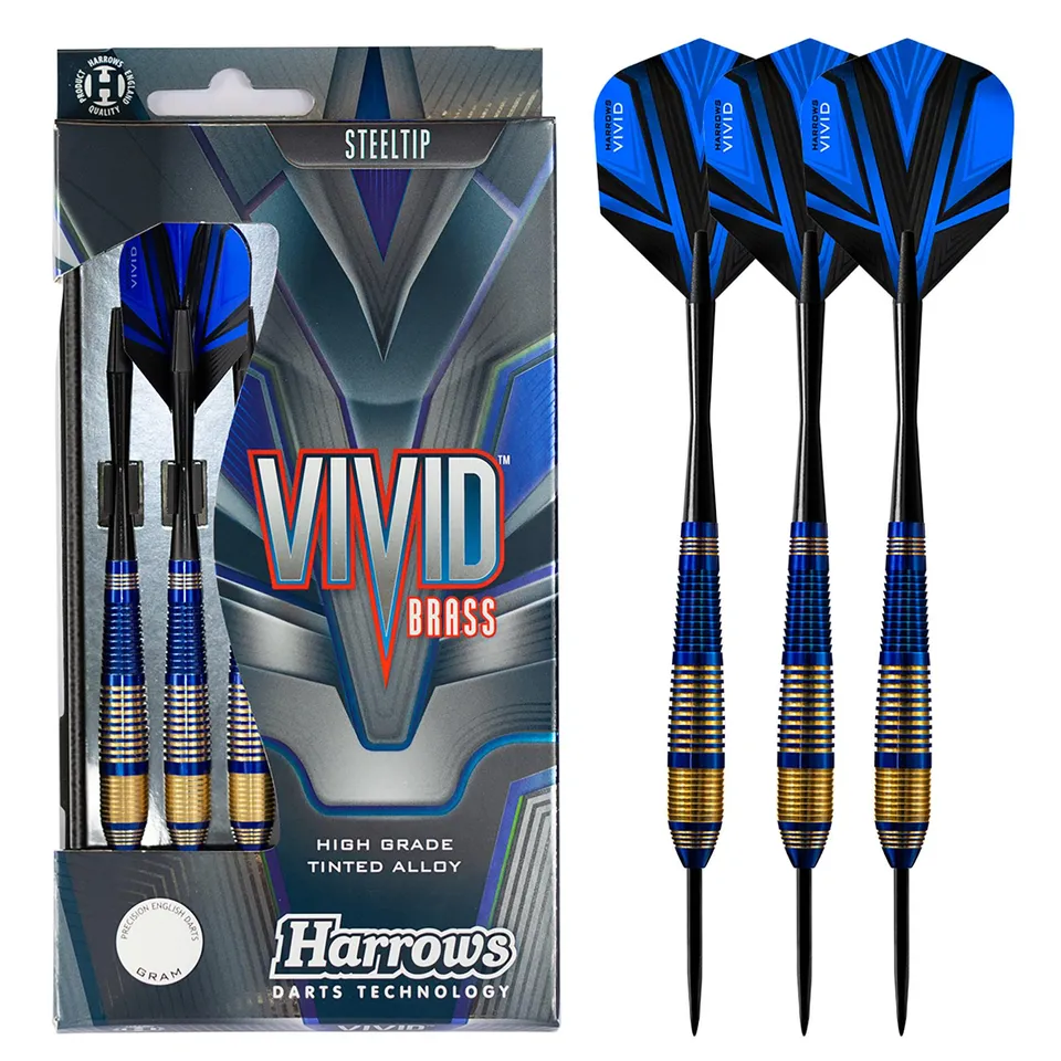harrows-vivid-brass-blue-steel-tip-darts-fl-chettes-pointe-acier-bleues image 1